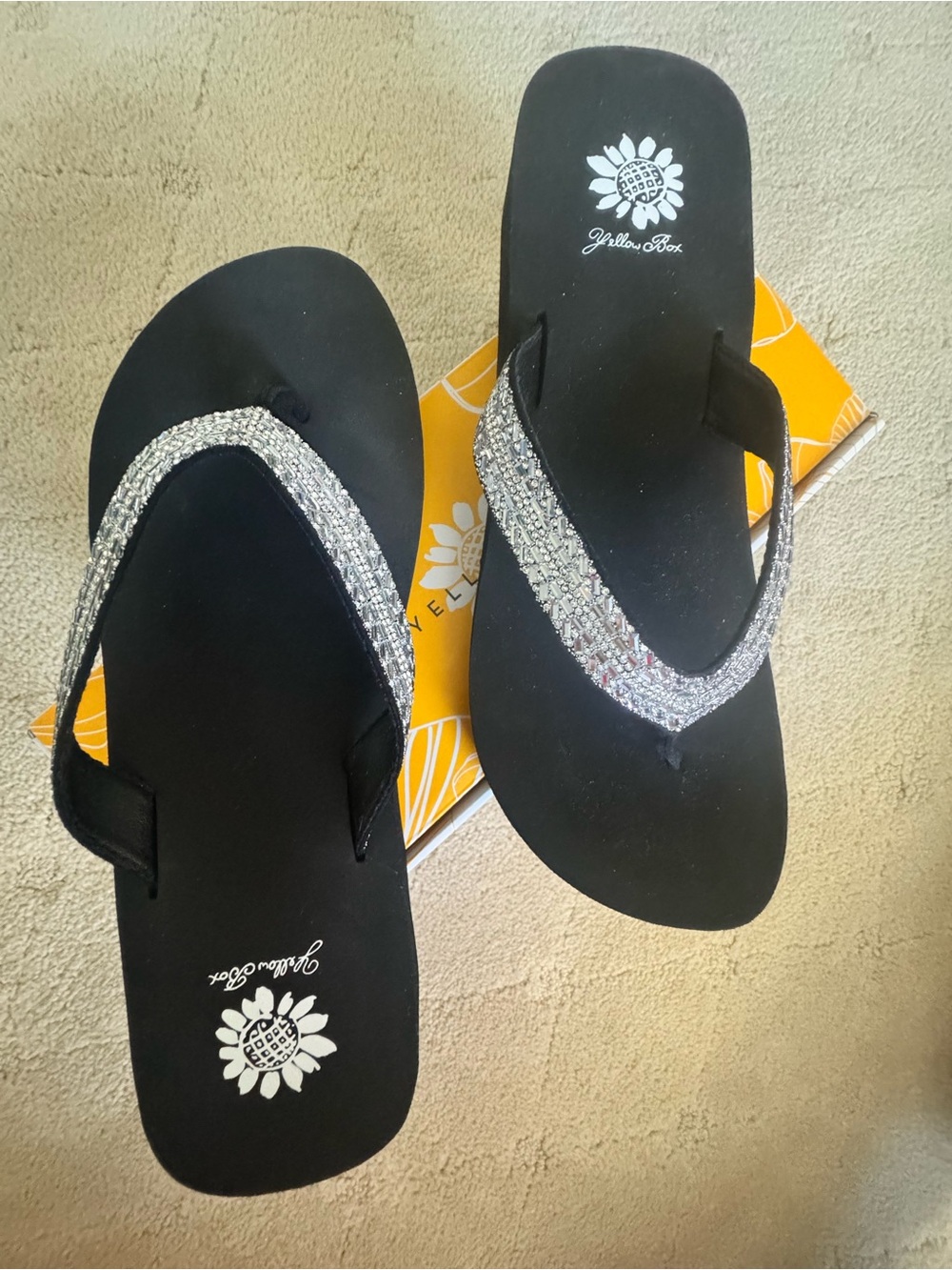 Yellow Box Women's Black Sandals with Silver Rhinestone Straps